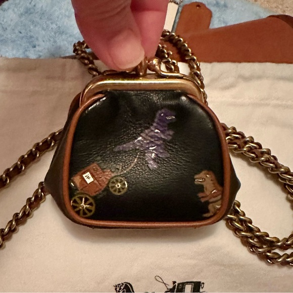 Coach Kisslock Pouch with Rexy and Carriage Print. Single Clasp  Brass Chain. - Picture 1 of 10